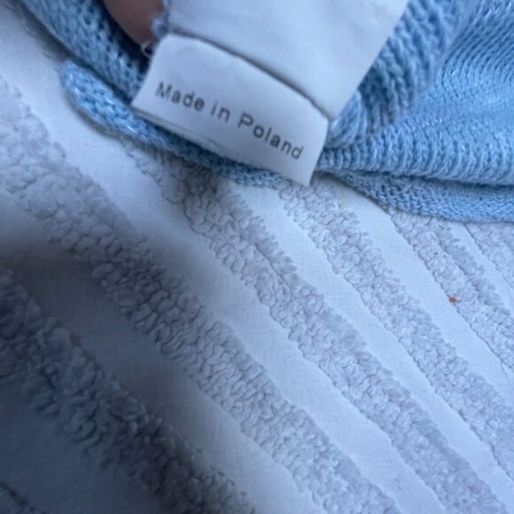 Jaskar Linen Blend Patchwork Button Front Knit Cardigan Sweater Pockets Blue - Picture 5 of 9